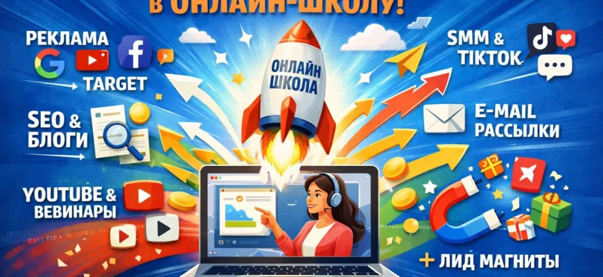 Схема работы органического трафика: запрос пользователя в YouTube -> обучающее видео -> бесплатный чек-лист -> подписка -> воронка продаж онлайн-курса.